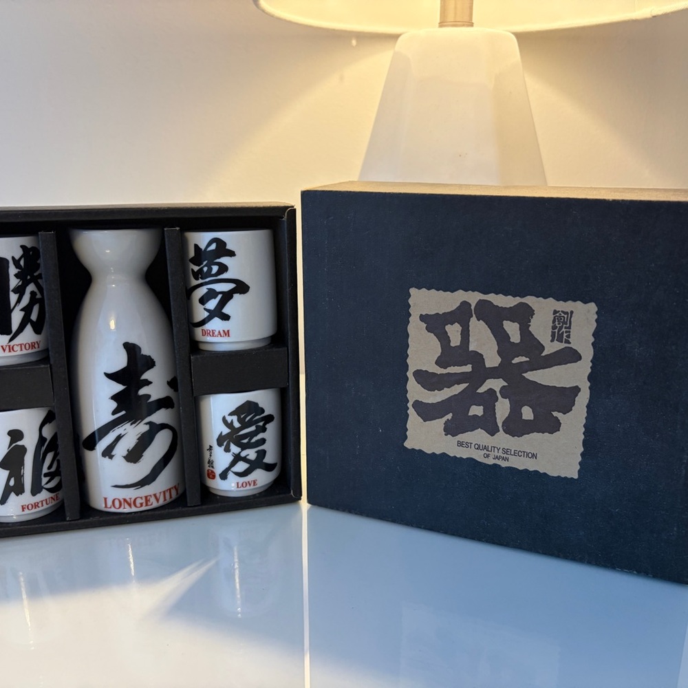 Japanese Sake Set with Calligraphy